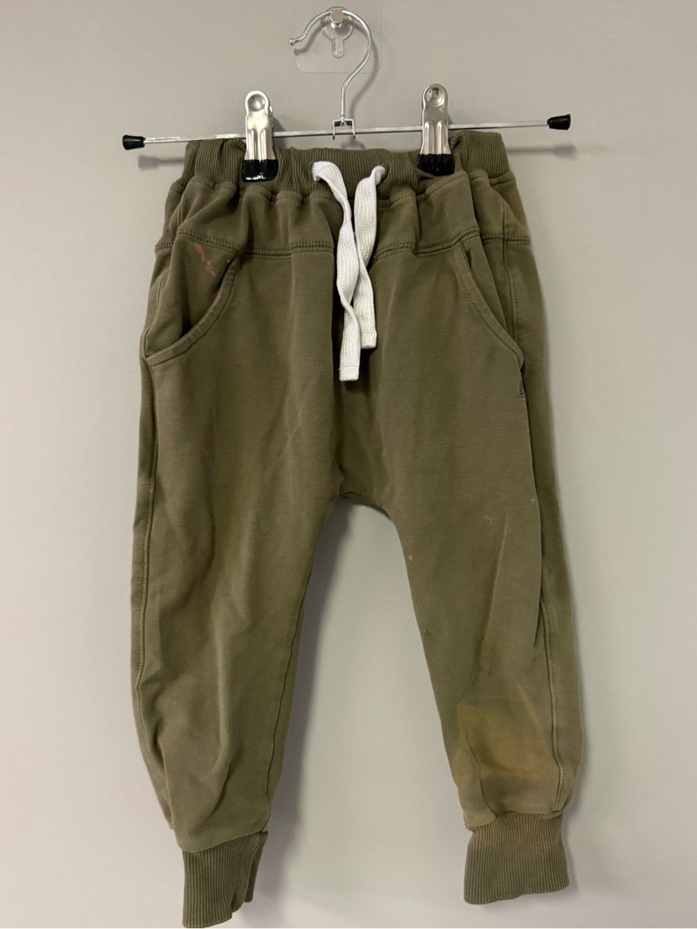Little Bipsy Olive Green Kids Jogger Pants with White Drawstring